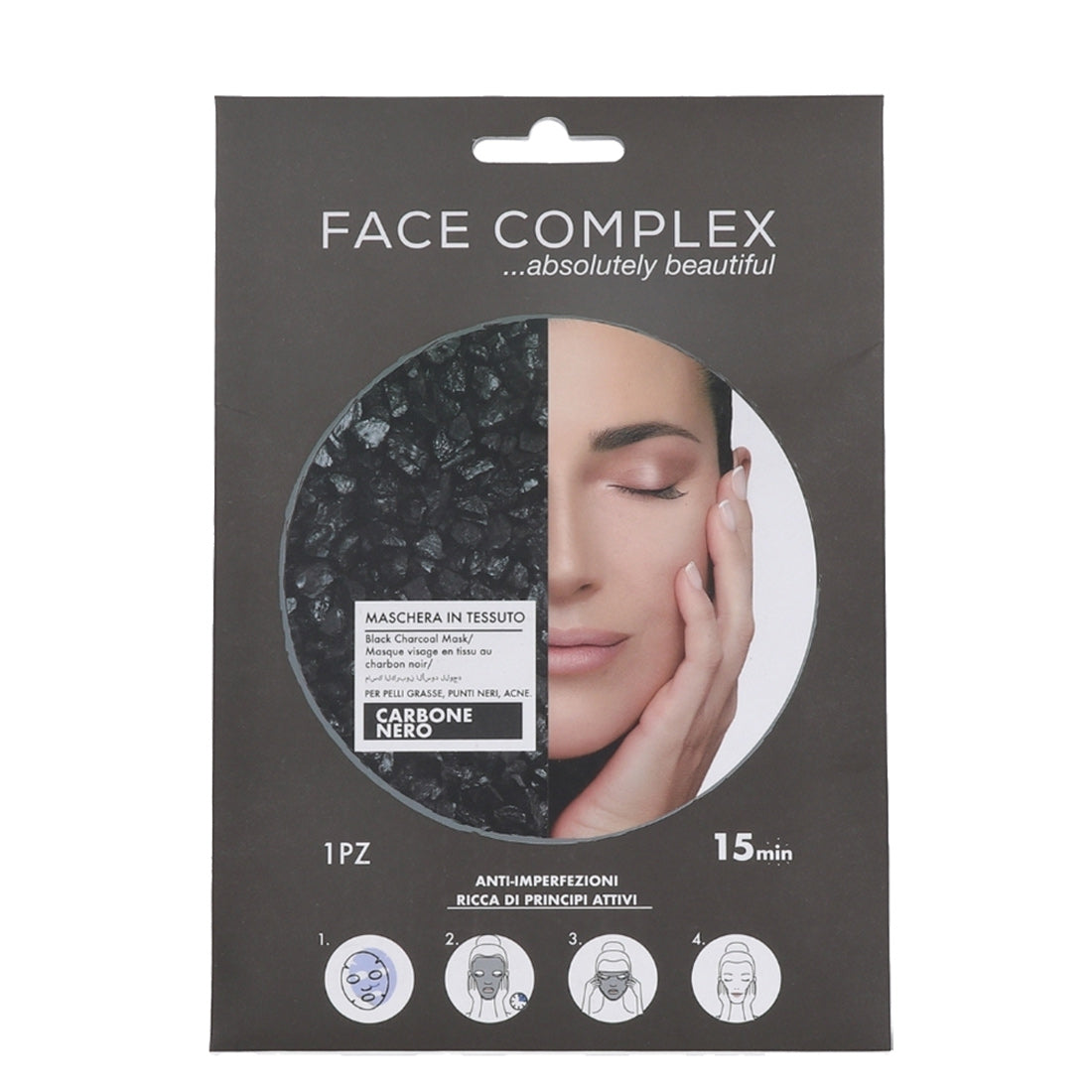 Face Complex Maschera in Tessuto Carbone Nero
