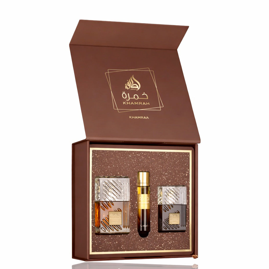 LATTAFA Khamrah Qahwa Eau De Parfum + Travel Spray + Hair Mist Set 